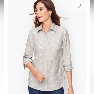 NWT Talbots Polar Bear Grey Cotton Classic Button Shirt XL